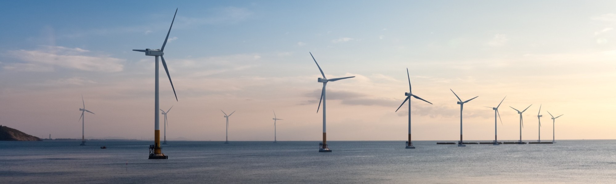 Offshore wind farm at dusk 